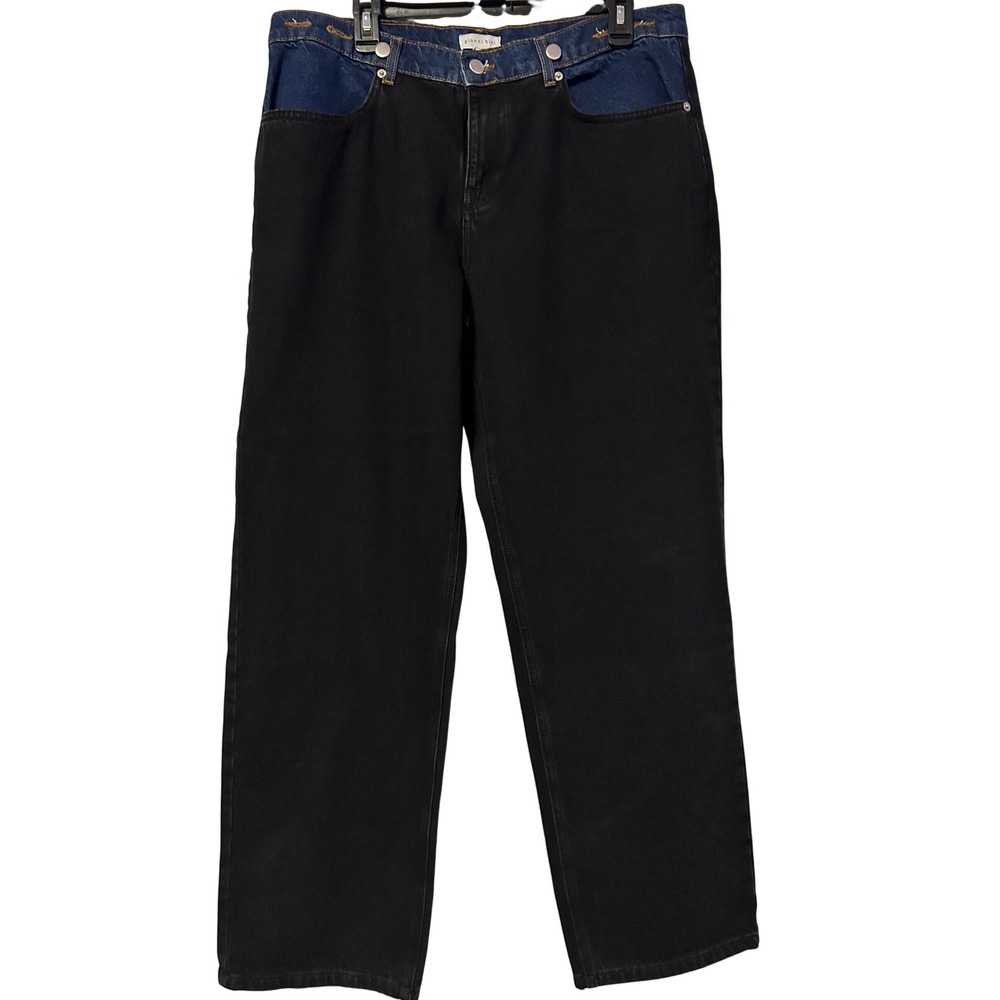 Gianni Bini Theo Denim‎ Black Blue Two Tone Wide Leg Jeans 28 70883PN0924 NEW